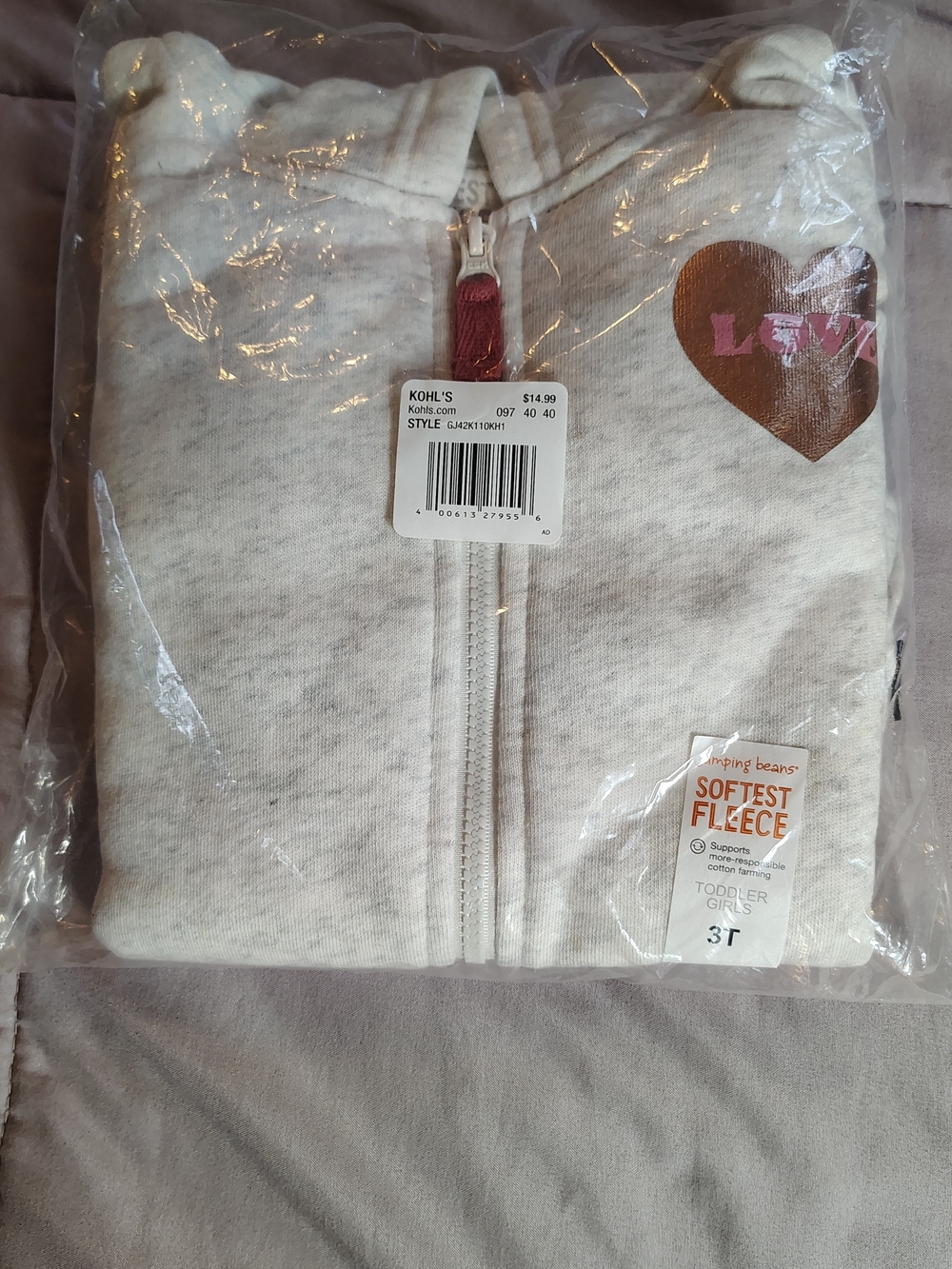 jumping beans Cream Toddler Girls Zip Fleece Hoodie with Metallic Heart